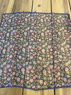 NWT ECHO Classic Vintage Blue Pink Floral Silk Square Scarf Saks Fifth Avenue